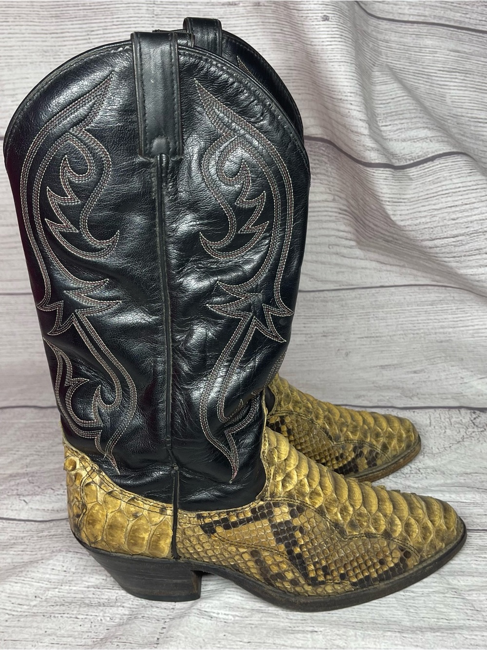 Dan Post Mens Size 8.5D Made in USA Python Snake Skin Leather Boots